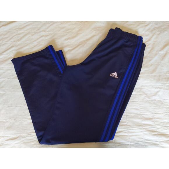 Adidas Mens L Navy Blue Track Pants Athletic 3 Stripe Workout Polyester - Picture 3 of 9